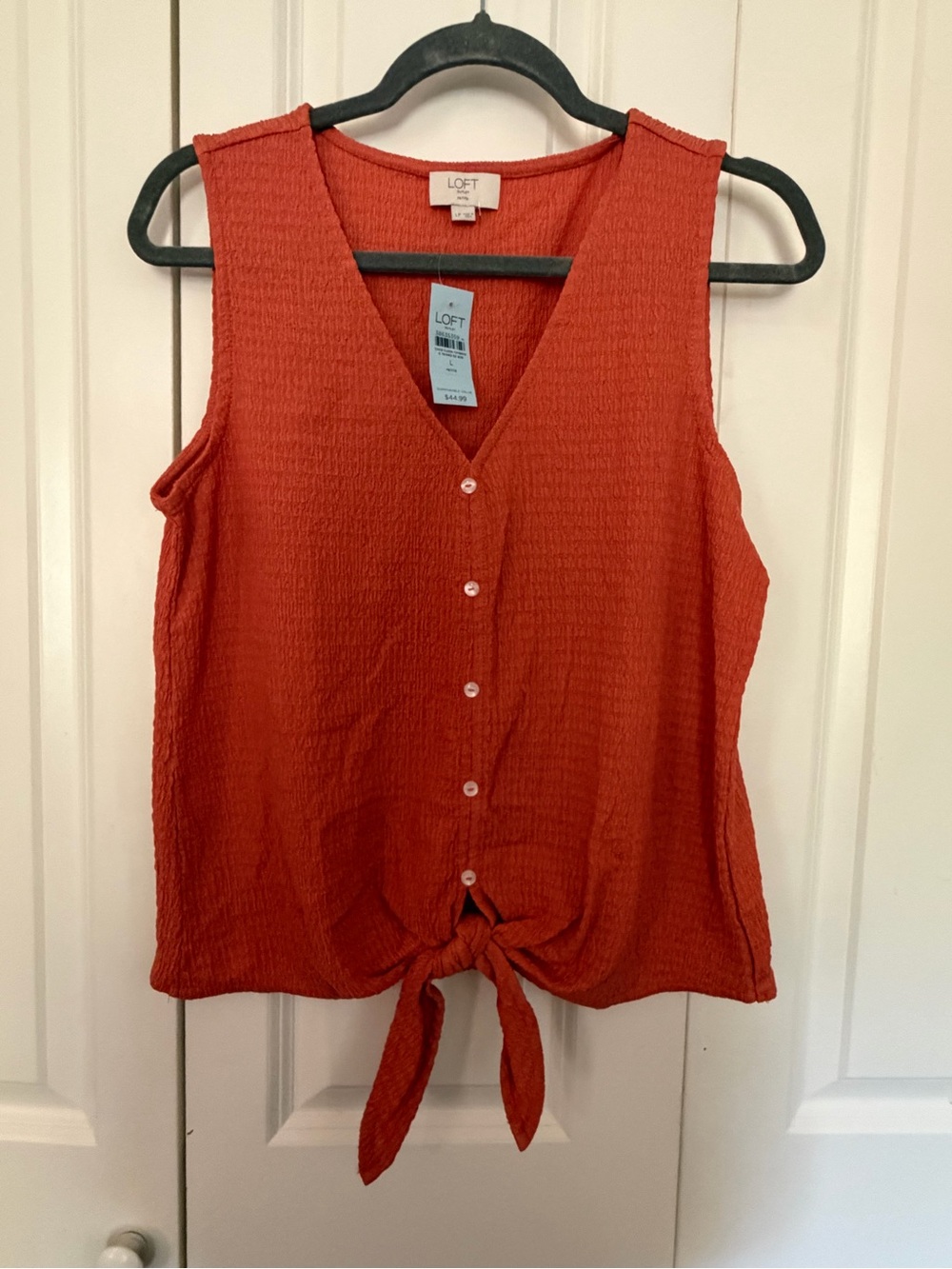 LOFT Rust Orange Sleeveless Tie-Front Button Tank